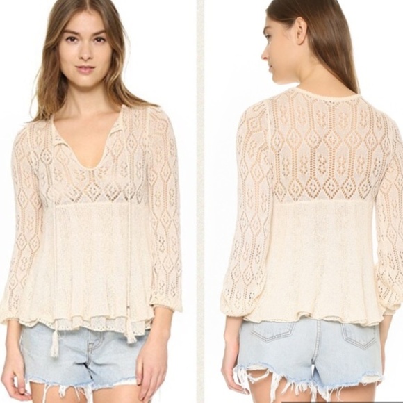 Free People Sweaters - Free People cream lace Angel Day tiered sweater